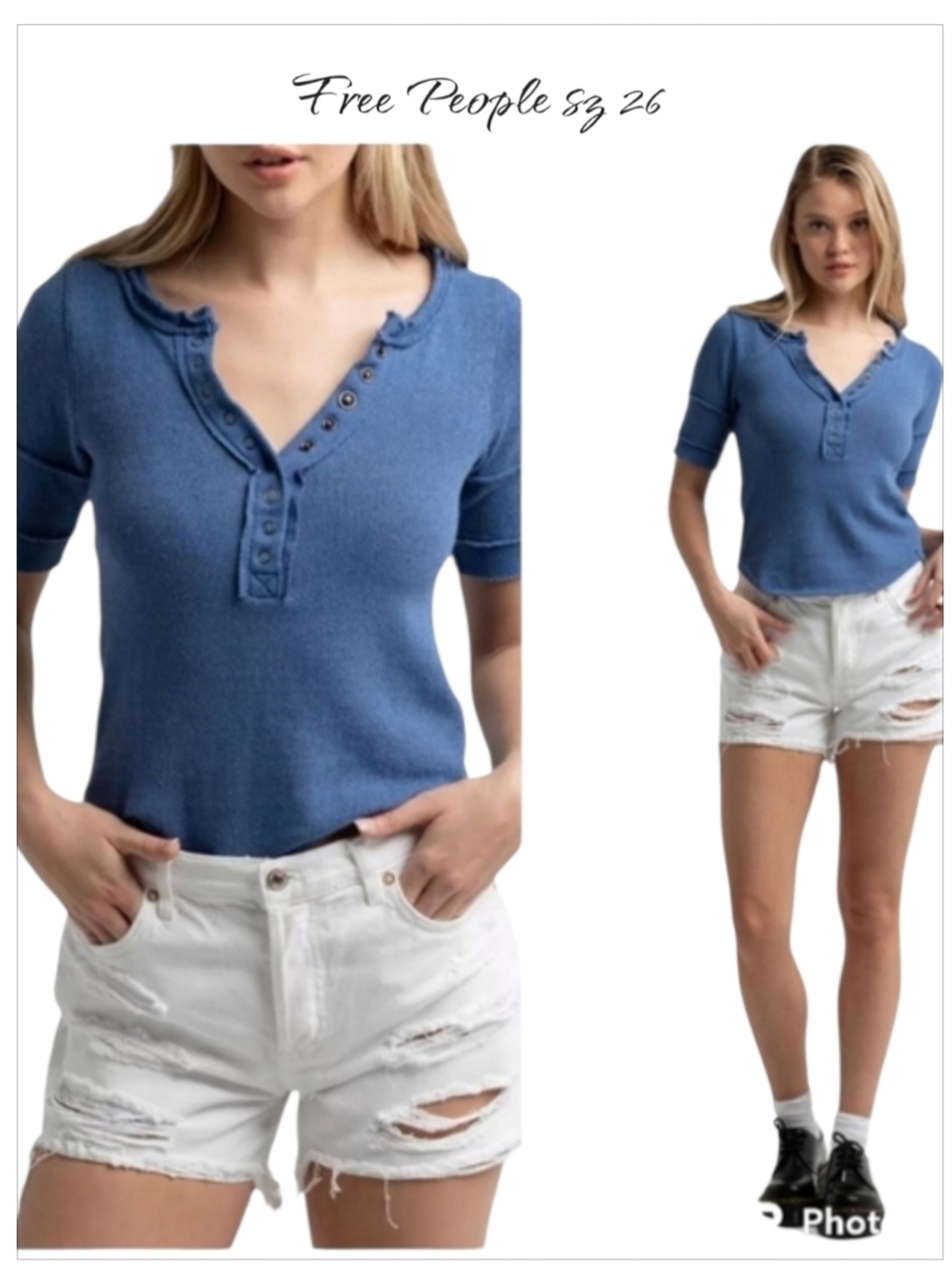 NWT FREE PEOPLE White Mid Rise Distressed Jeans Shorts sz 26